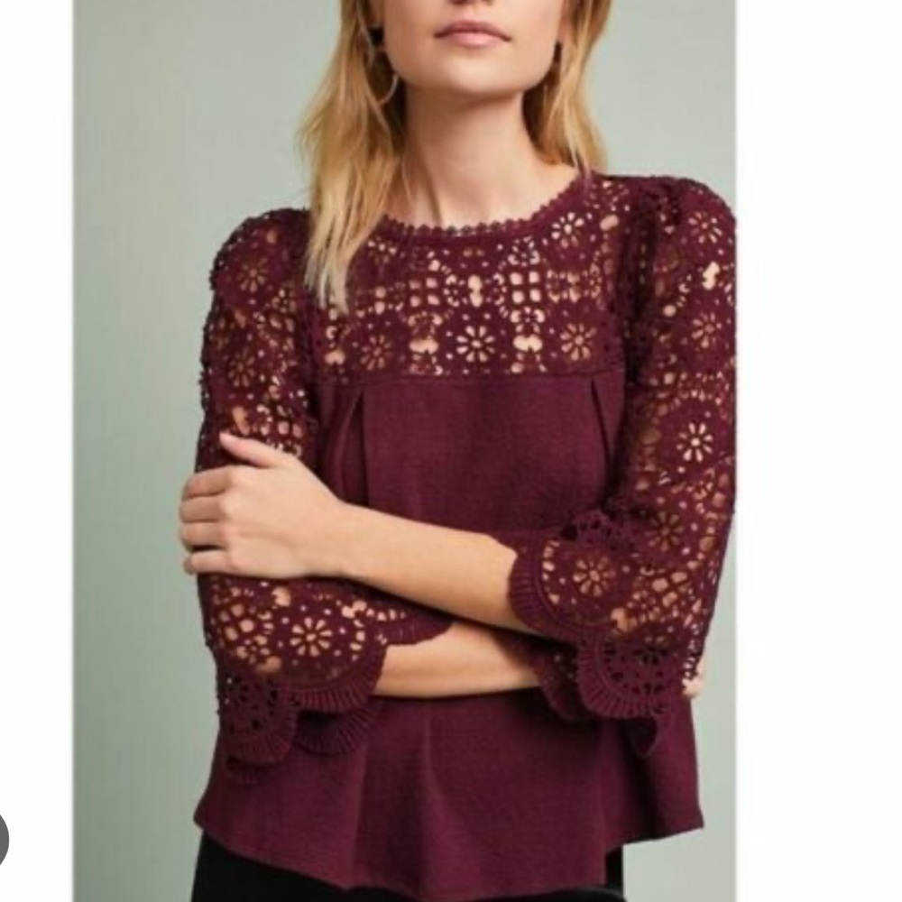 Eri and Ari burgundy lace top from Anthropologie